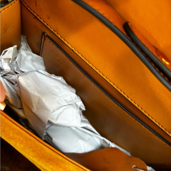 *SOLD** Yellow Suede Bag with Pink Crystal bug Embellishment - Picture 3 of 12